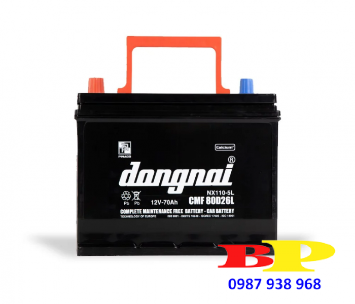 Ắc quy khô miễn bảo dưỡng Đồng Nai CMF 80D26L - 12V - 70Ah