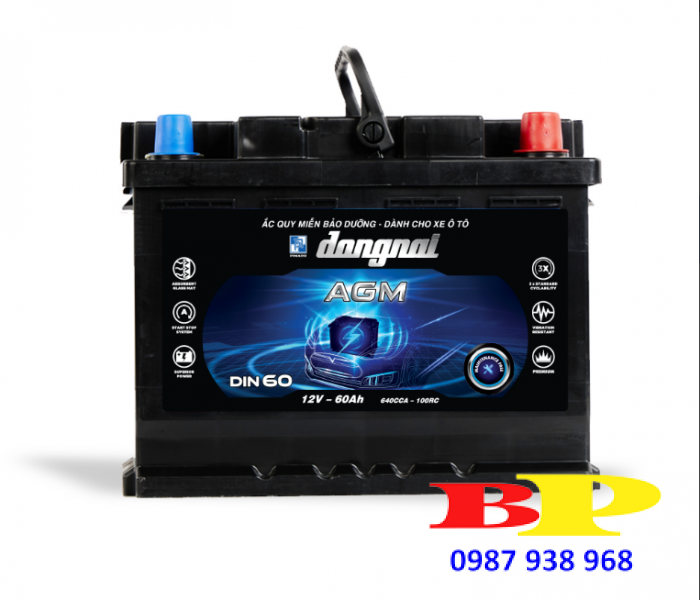 Ắc quy khô miễn bảo dưỡng Đồng Nai AGM DIN60 - 12V - 60Ah